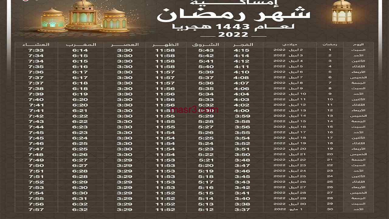 امساكية رمضان 2022 اليمن